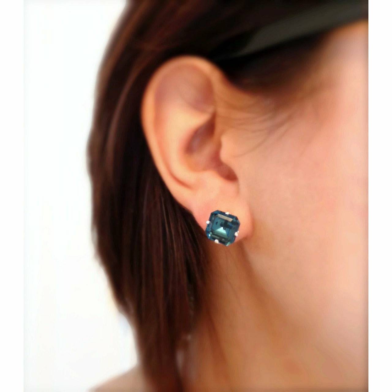 Navy Blue Swarovski Halo Crystal Earrings – Dames a la Mode